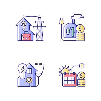 Electrical energy purchase RGB color icons set