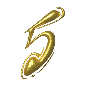 Golden shiny unique calligraphic numeral FIVE 5 - 3D illustration