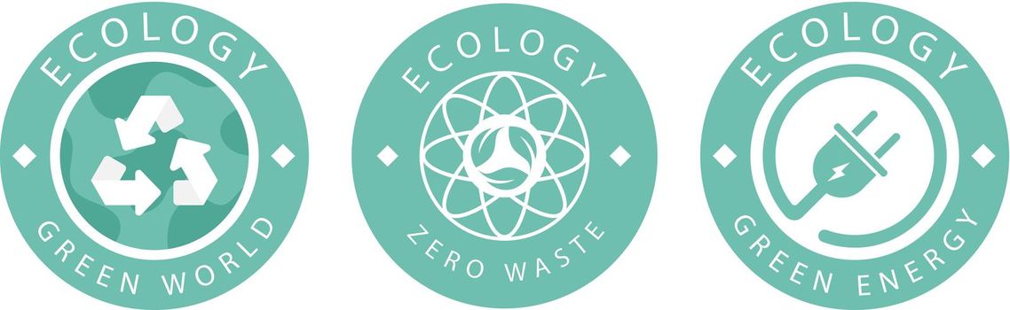 A set of logos on the theme of recycling, ecology and zero pollution. Isolated on white background. Vector illustration.