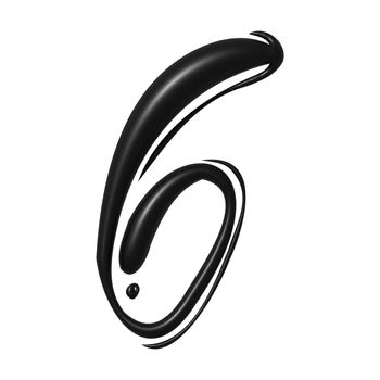 Black unique calligraphic numeral SIX 6 - 3D illustration