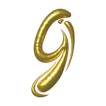 Golden shiny unique calligraphic numeral NINE 9 - 3D illustration