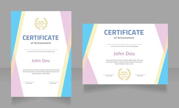 Achievement in sports certificate design template set