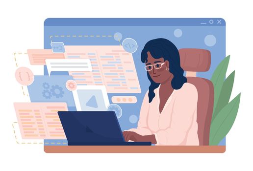 Software engineer at work 2D vector isolated illustration