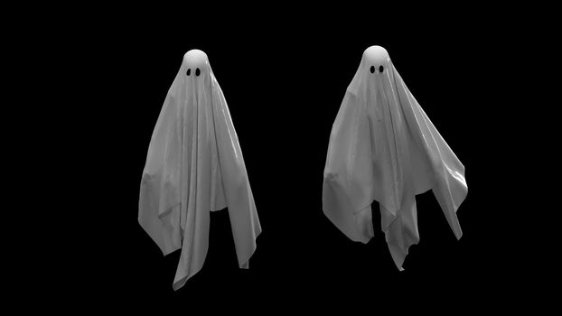 3d rendering Flying white Ghost on a black background