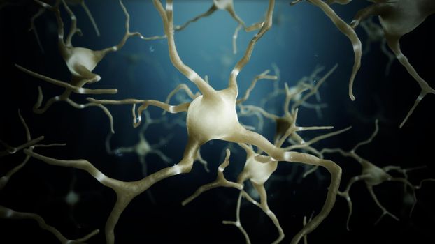 3d render Neuron cells connections world abstract