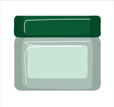 Cream cosmetics. Cosmetics packaging. Beauty treatment. Facial beauty. Isolated object. Green jar. Illustration in a flat style.
