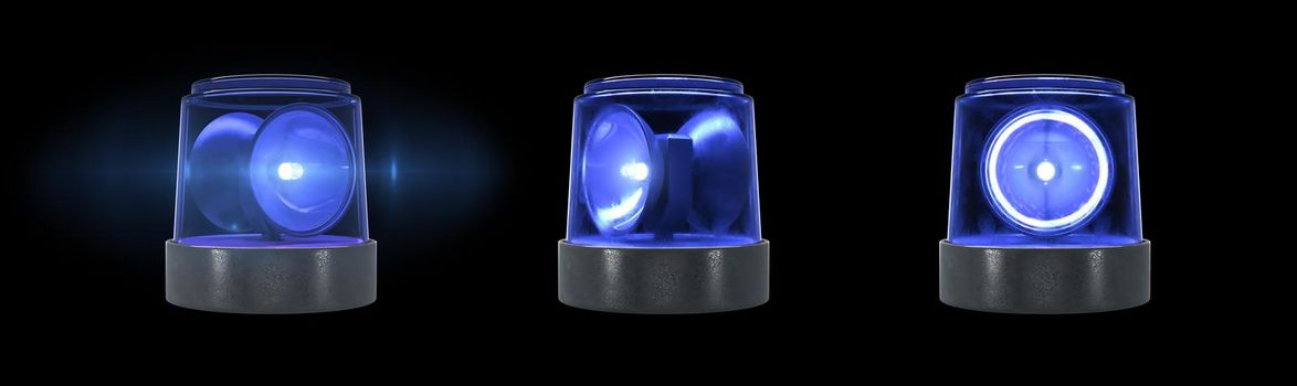 3d render blue warning light with flare on a black background