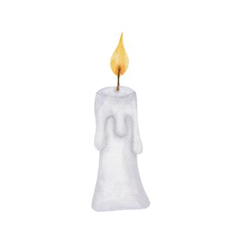Burning candle in watercolor style isolated on white