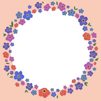 Frame With Leaves And Flowers Around And Important Announcements Inside. Framework With Different Plants All Over And Crutial Informations In. Floral Circle With Recent Ideas.
