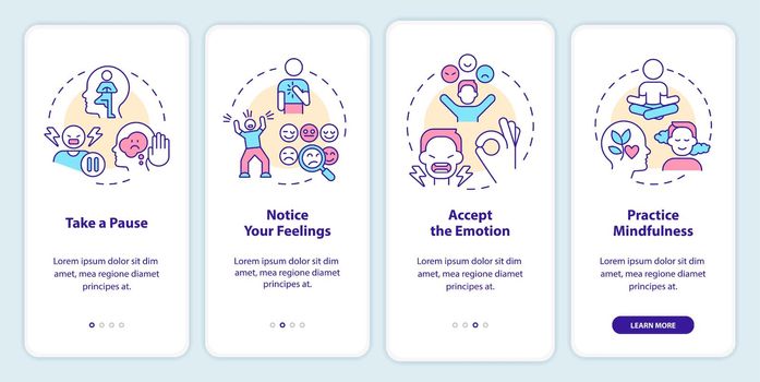 Emotional regulation skills onboarding mobile app screen