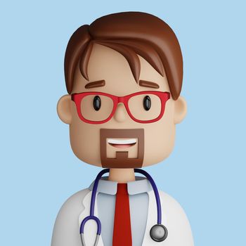 3D cartoon avatar of pretty, bearded doctor