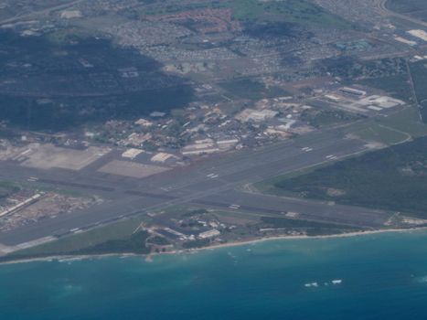 Aerial of Kalaeloa Airport on the coast of Oahu