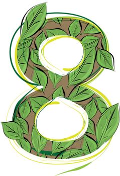Green leaf alphabet illustration number 8