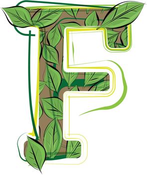 Green leaf alphabet vector Illustration LETTER F