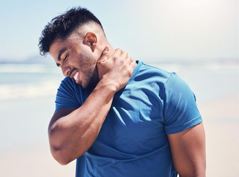 Sure you can skip stretching but you might just regret it. a man experiencing discomfort in his neck while out for a workout.