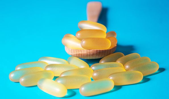 Fish oil tablets. Omega-3 gel capsules. selective focus.