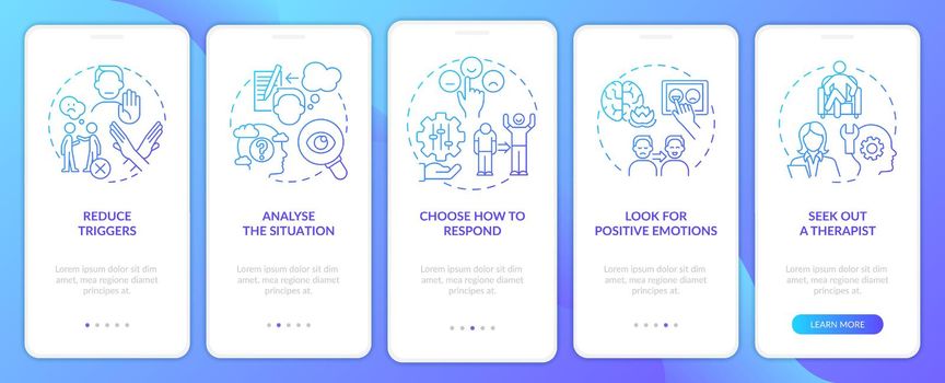Strategies for emotional regulation blue gradient onboarding mobile app screen