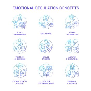 Emotional regulation blue gradient concept icons set