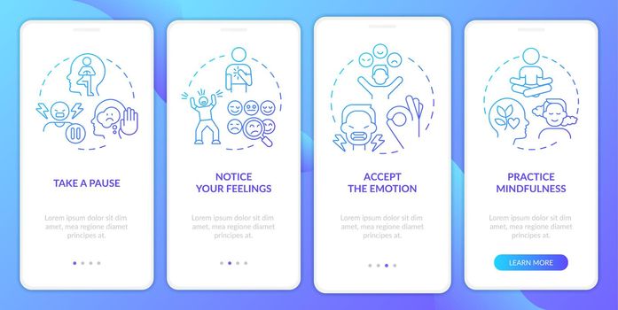 Emotional regulation skills blue gradient onboarding mobile app screen