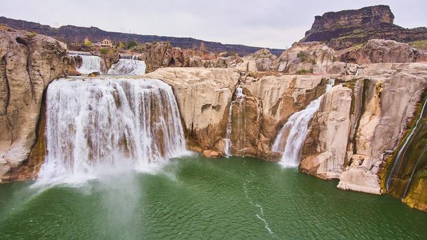 Up close to Shoshone Falls from aerial view in Idaho