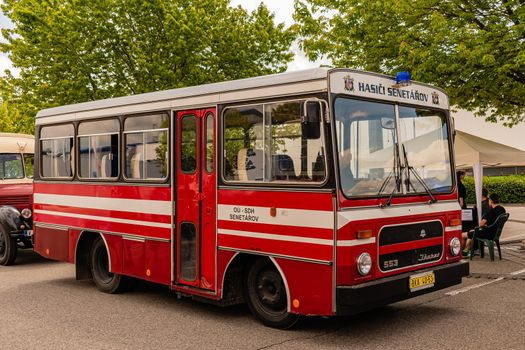 Brno Czech Republic - June 4, 2021 Ikarus 553.04 LUX historical bus of the fire brigade