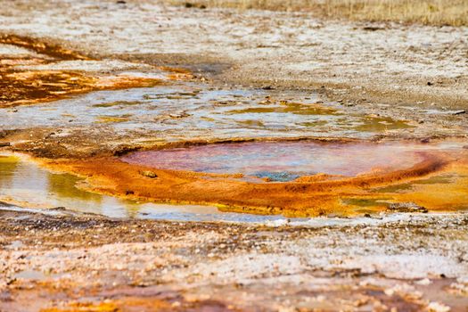 Yellowstone spring from lower angle with orange layers
