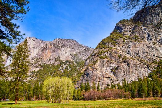 Yosemite Valley with cliffs and peaceful valley floor