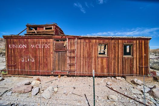 Union Pacific full train cart abandoned in ghost town