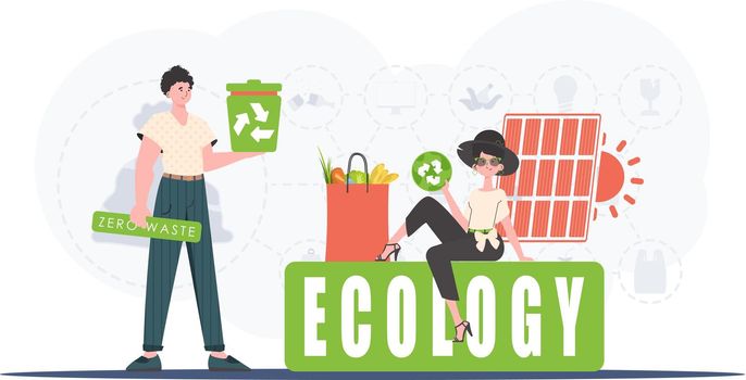 Ecology and green planet concept. Green processing industry. Save the planet. Flat trendy style. Vector.