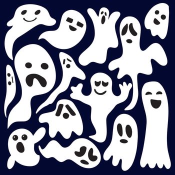 Halloween ghost set. Preview illustration element of white ghost halloween party. Ghosts with a scary face
