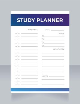 Study planner worksheet design template