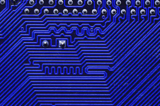 Blue Circuit board, electronic computer hardware technology. Motherboard digital chip. Technical science