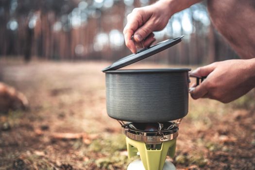 Cooking in the camping in the wood