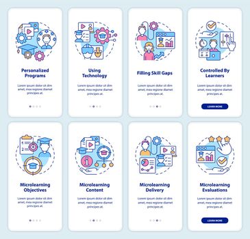 Microlearning approach onboarding mobile app screen set