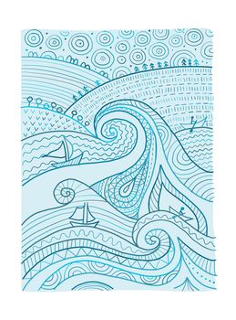 Marine Landscape Background. Art Picture ethnic ornament, water element for your design, interior, poster etc
