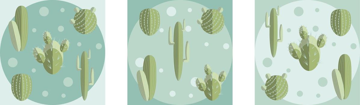 Cactus set composition on different colors background
