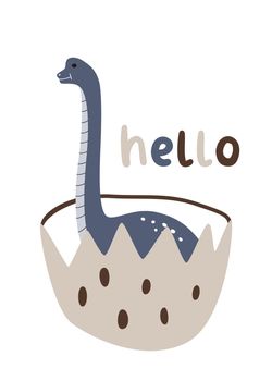Cute childish poster with a newborn baby dinosaur in egg