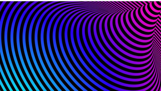 3D abstract black twisted spiral lines optical illusion pattern on vibrant color background