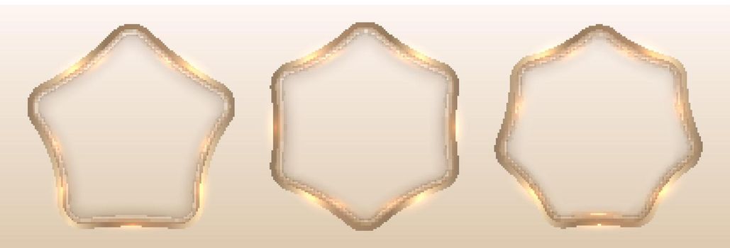 Set of badges golden geometric frames with lighting effect isolated background luxury style