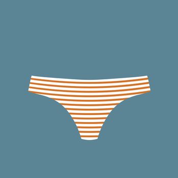 Cute female brown and white striped panties. Trendy thongs icon. Women underwear element. Feminine symbol, template modern for your design. Sensuality cloth concept. Vector illustration