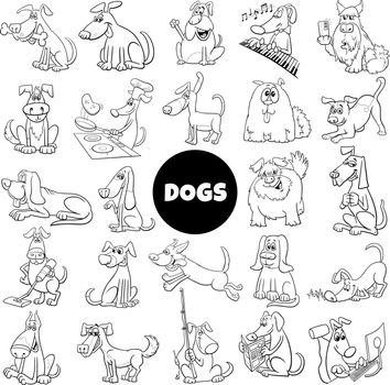 cartoon dogs and puppies characters set coloring page