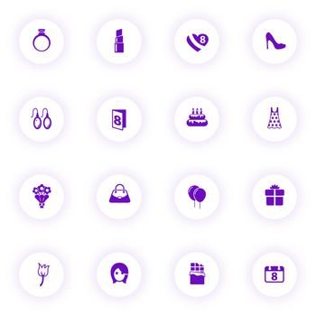 8 march purple color vector icons