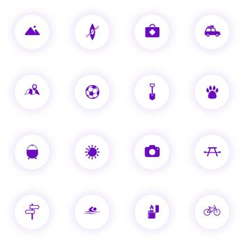camping purple color vector icons
