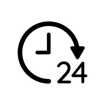 24 hour clock vector icon on white background