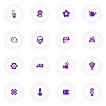 flower shop purple color vector icons