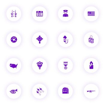 memorial day purple color vector icons