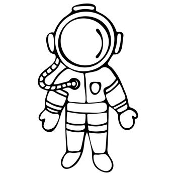 Hand Drawn Galaxy Astronaut Isolated on White Background.
