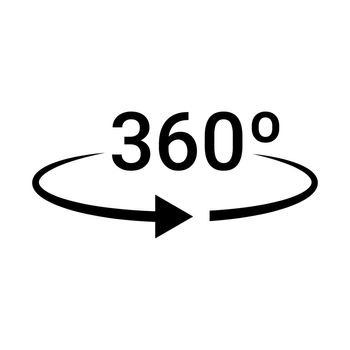 360 degrees black vector icon on white background