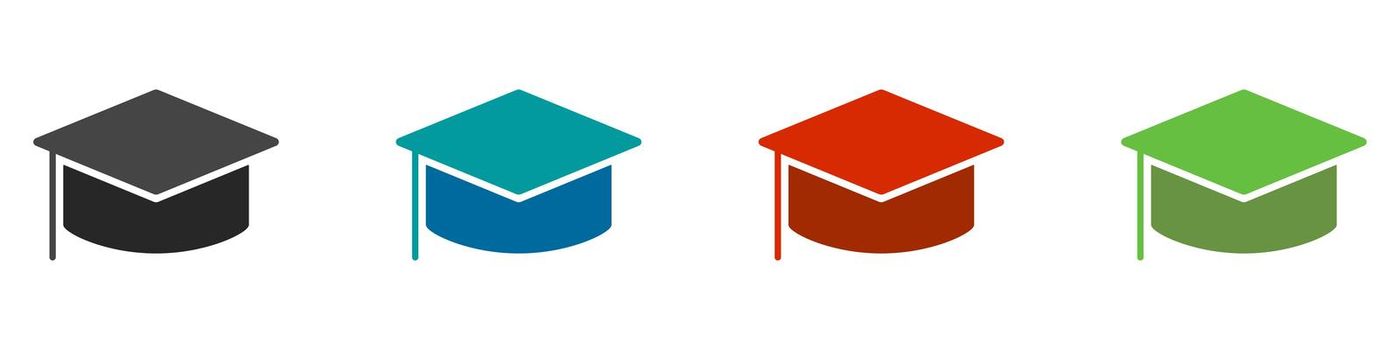 Colorful graduation cap icon set. Graduation mark. Vector.