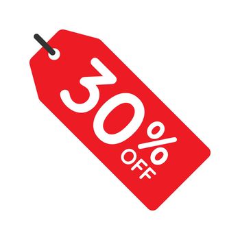 30 percent off tag vector icon on white background